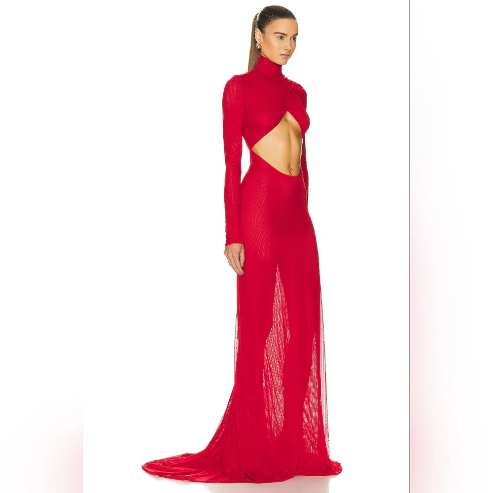 Mock Neck Cutout Evening Gown - Picture 3 of 10